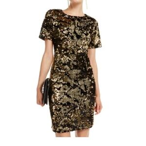 I.N.C International Concepts Black and Gold Sequin Velvet Dress NEW